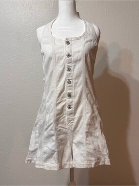 American Eagle White Denim Halter Romper Large